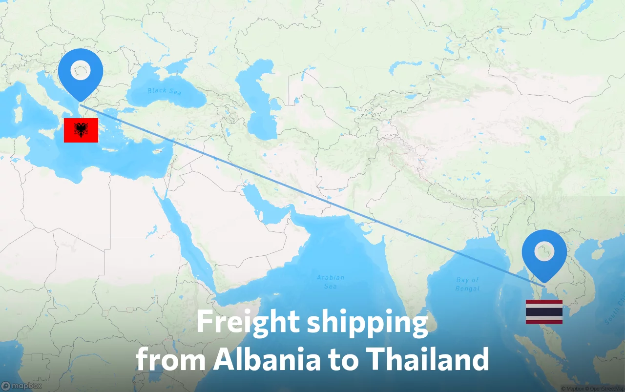 Shipping route from Albania to Thailand