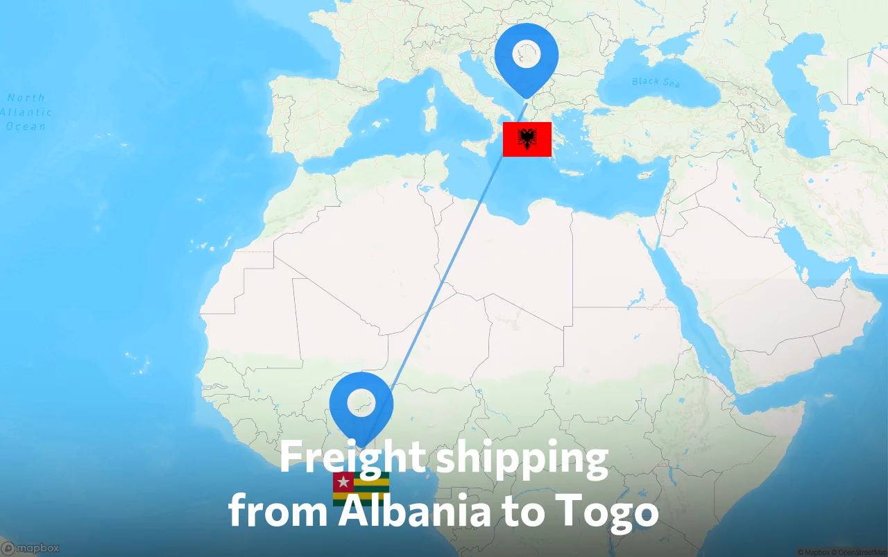 Shipping route from Albania to Togo