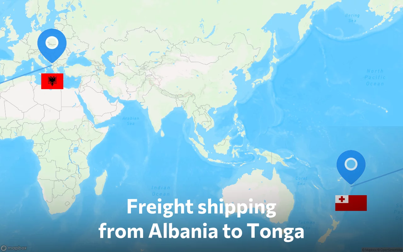 Shipping route from Albania to Tonga