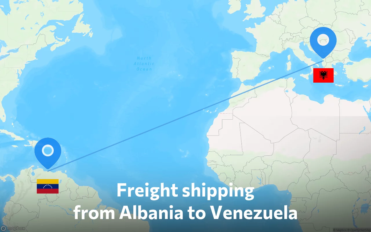 Shipping route from Albania to Venezuela