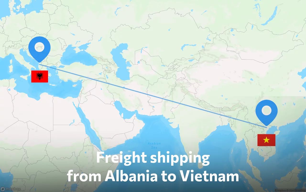 Shipping route from Albania to Vietnam