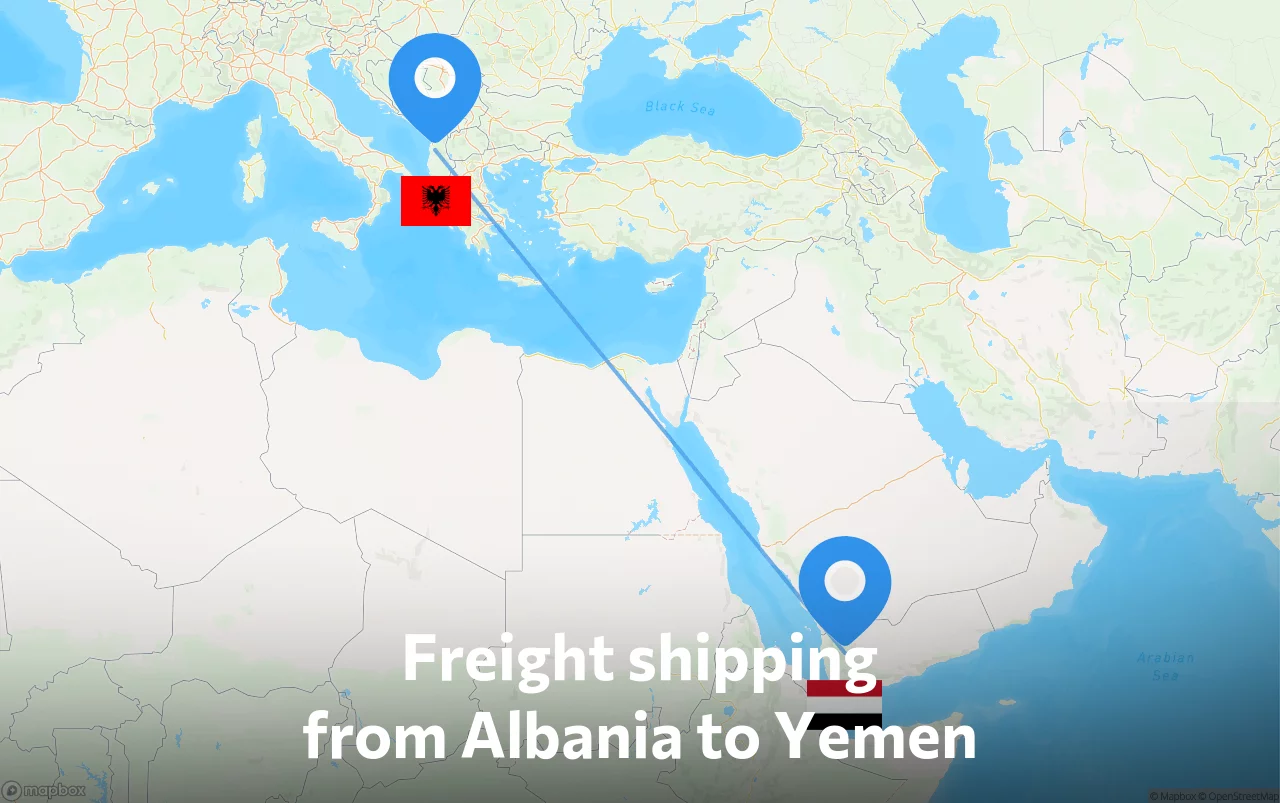 Shipping route from Albania to Yemen