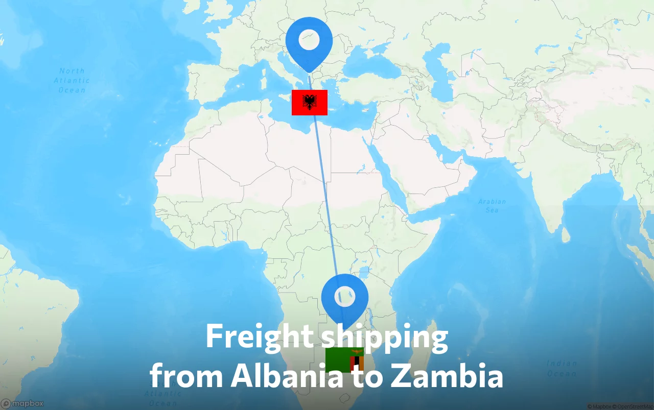 Shipping route from Albania to Zambia