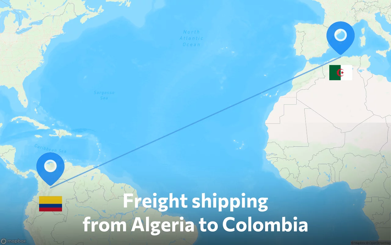 Shipping route from Algeria to Colombia