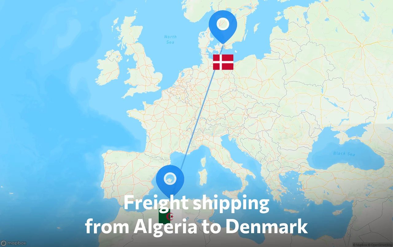 Shipping route from Algeria to Denmark