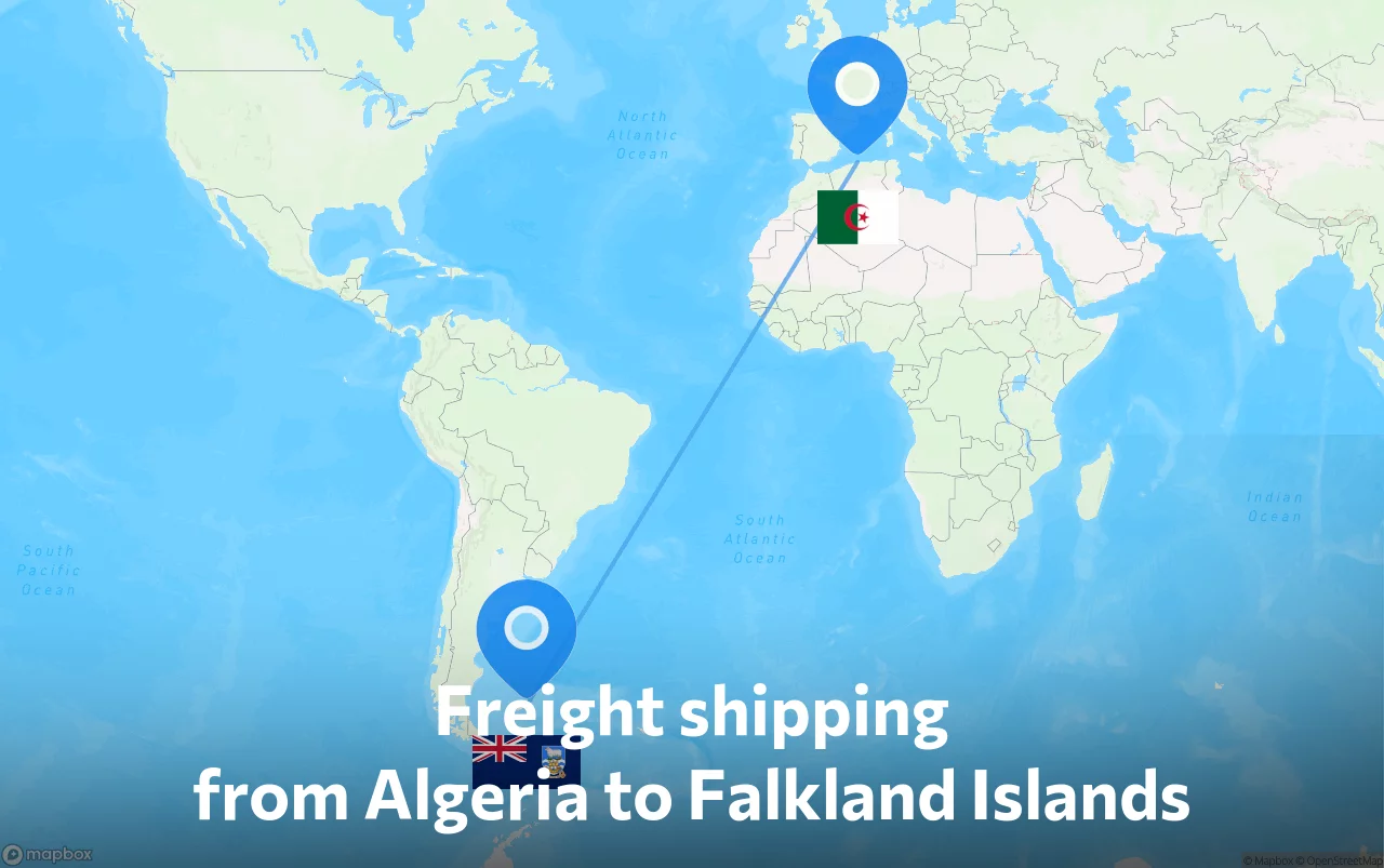 Shipping route from Algeria to Falkland Islands