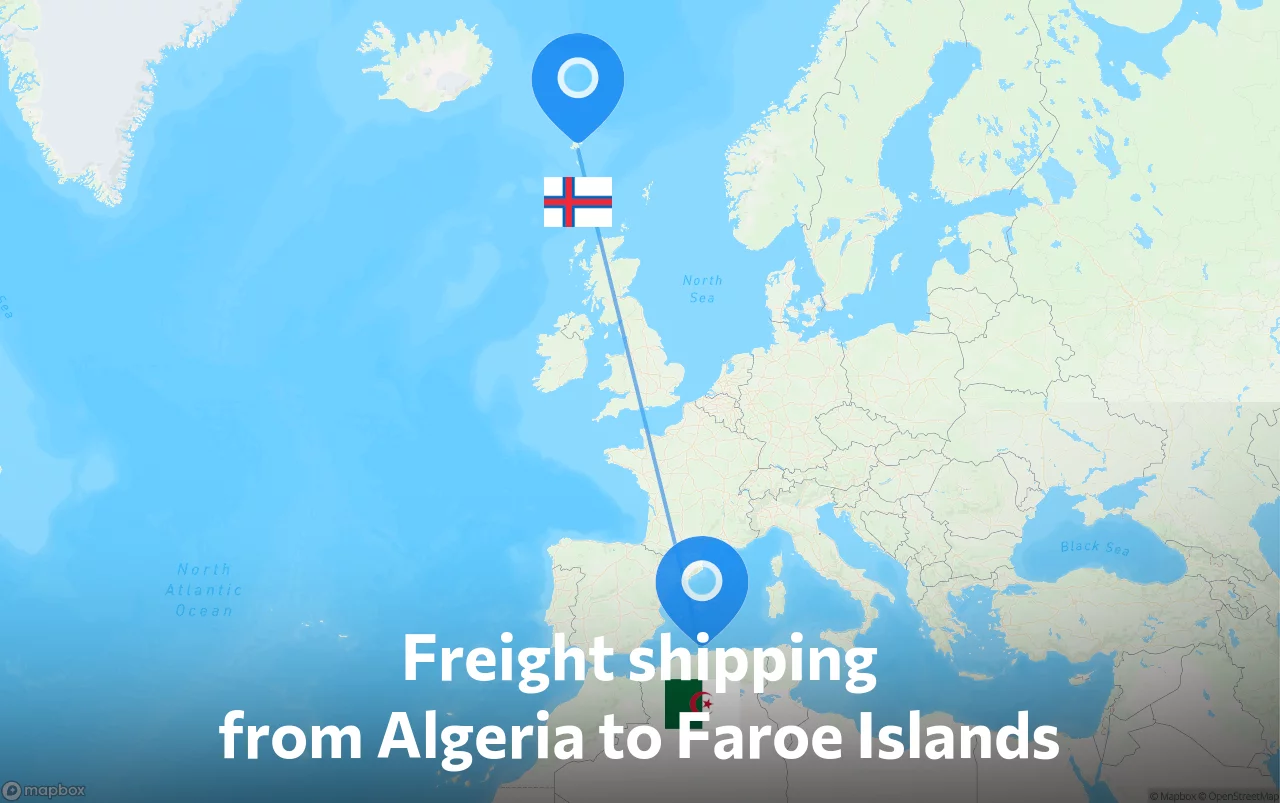 Shipping route from Algeria to Faroe Islands