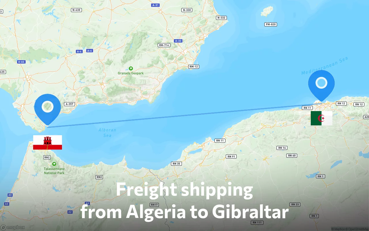 Shipping route from Algeria to Gibraltar