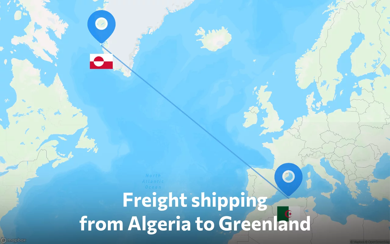 Shipping route from Algeria to Greenland