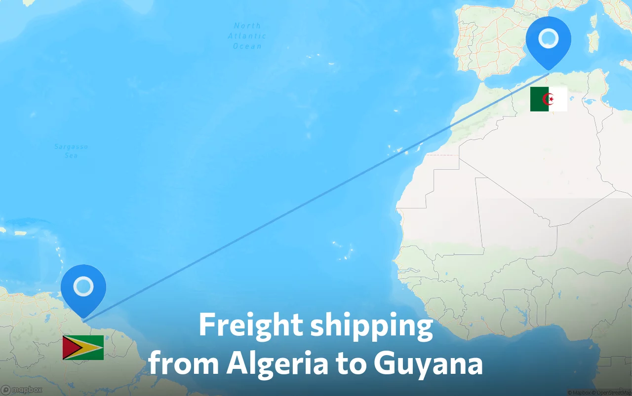 Shipping route from Algeria to Guyana