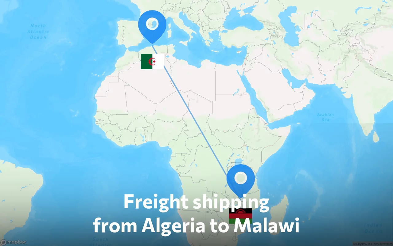 Shipping route from Algeria to Malawi