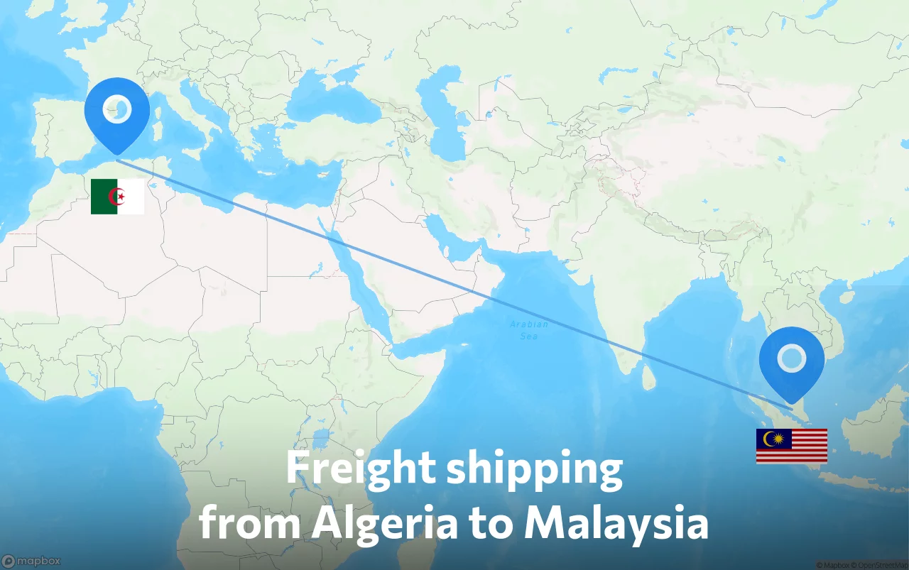 Shipping route from Algeria to Malaysia