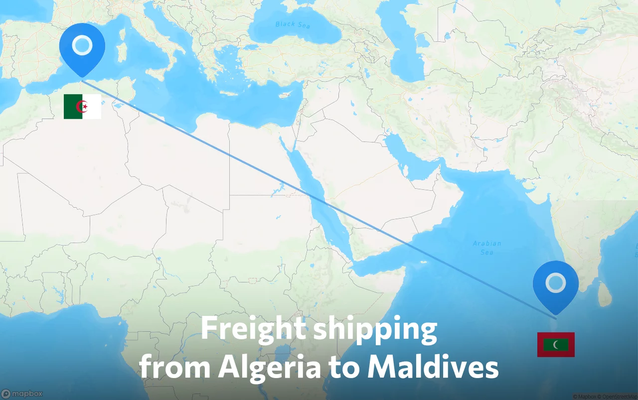 Shipping route from Algeria to Maldives