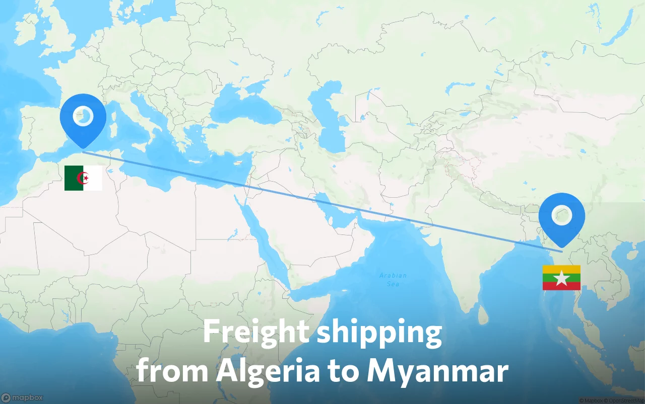 Shipping route from Algeria to Myanmar