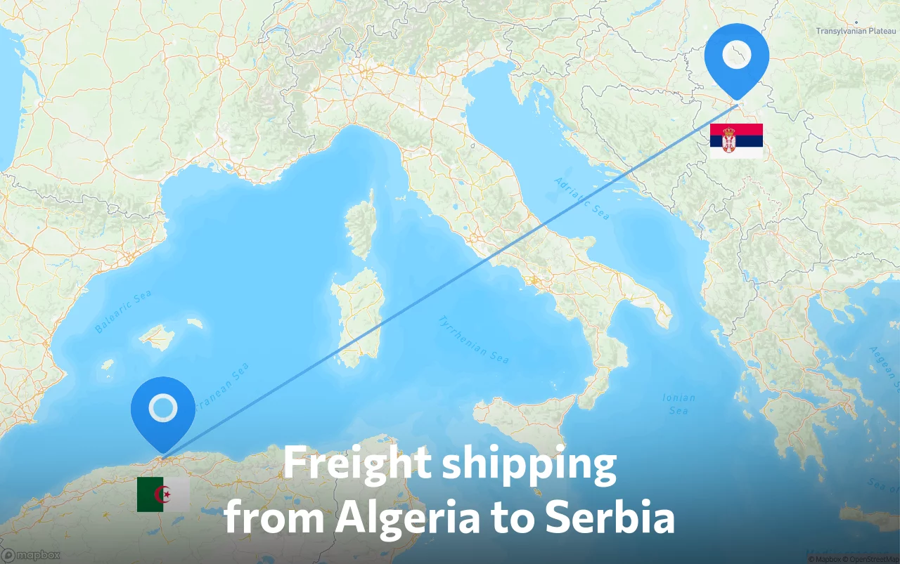 Shipping route from Algeria to Serbia