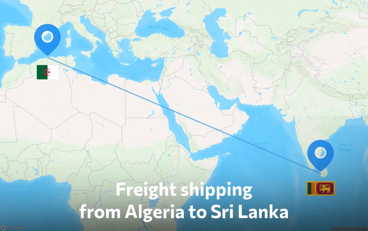 Shipping route from Algeria to Sri Lanka