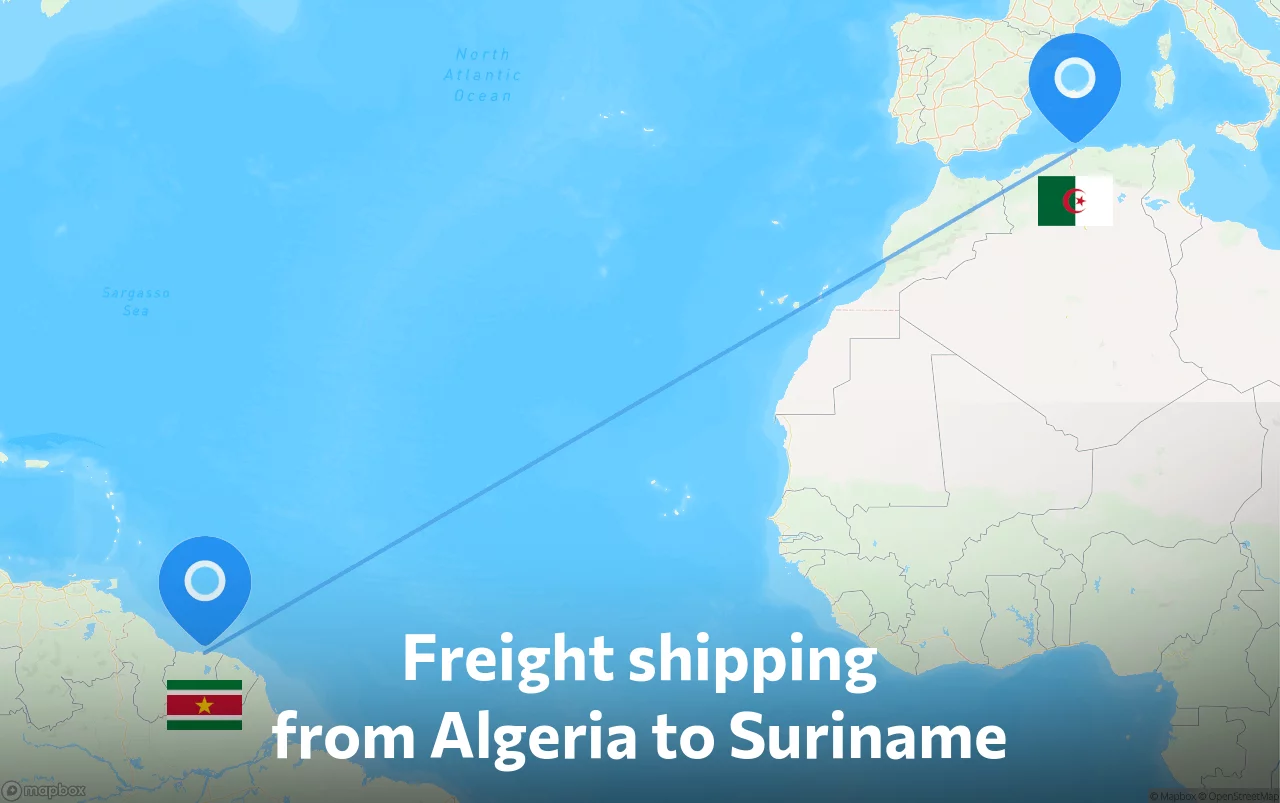 Shipping route from Algeria to Suriname