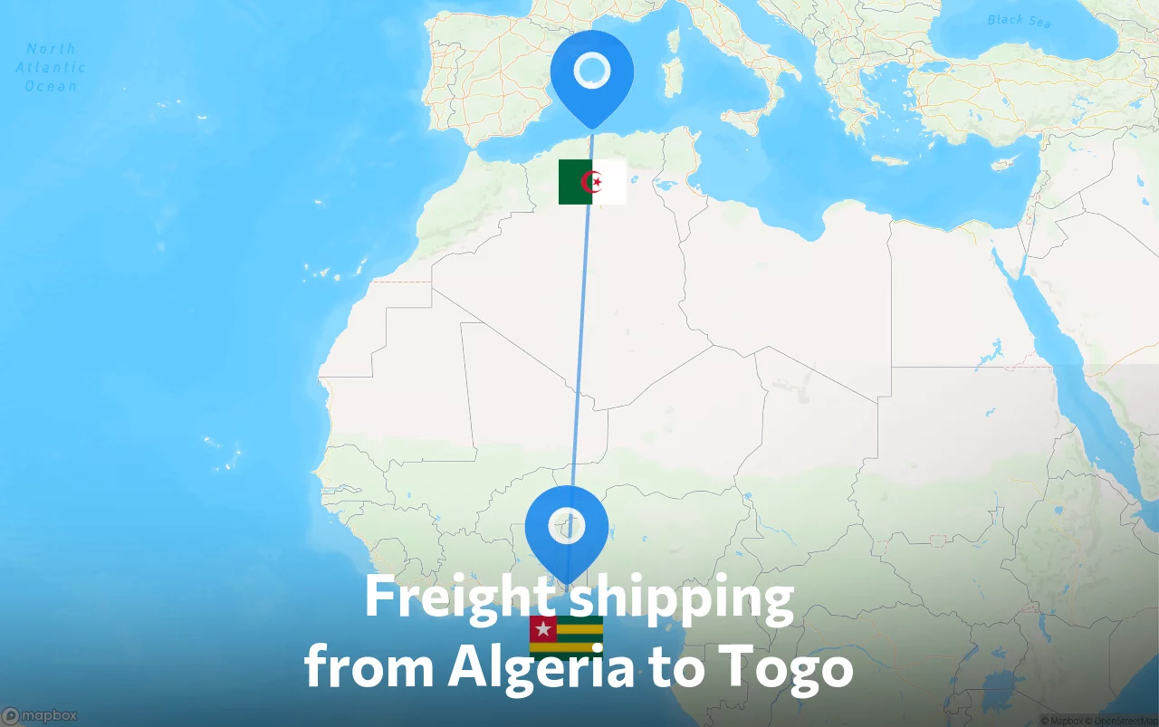 Shipping route from Algeria to Togo