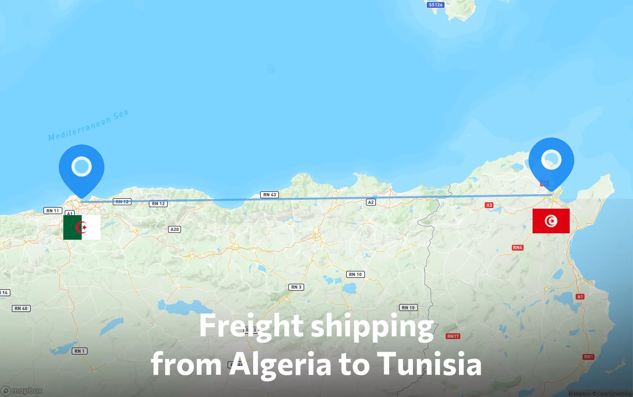 Shipping route from Algeria to Tunisia