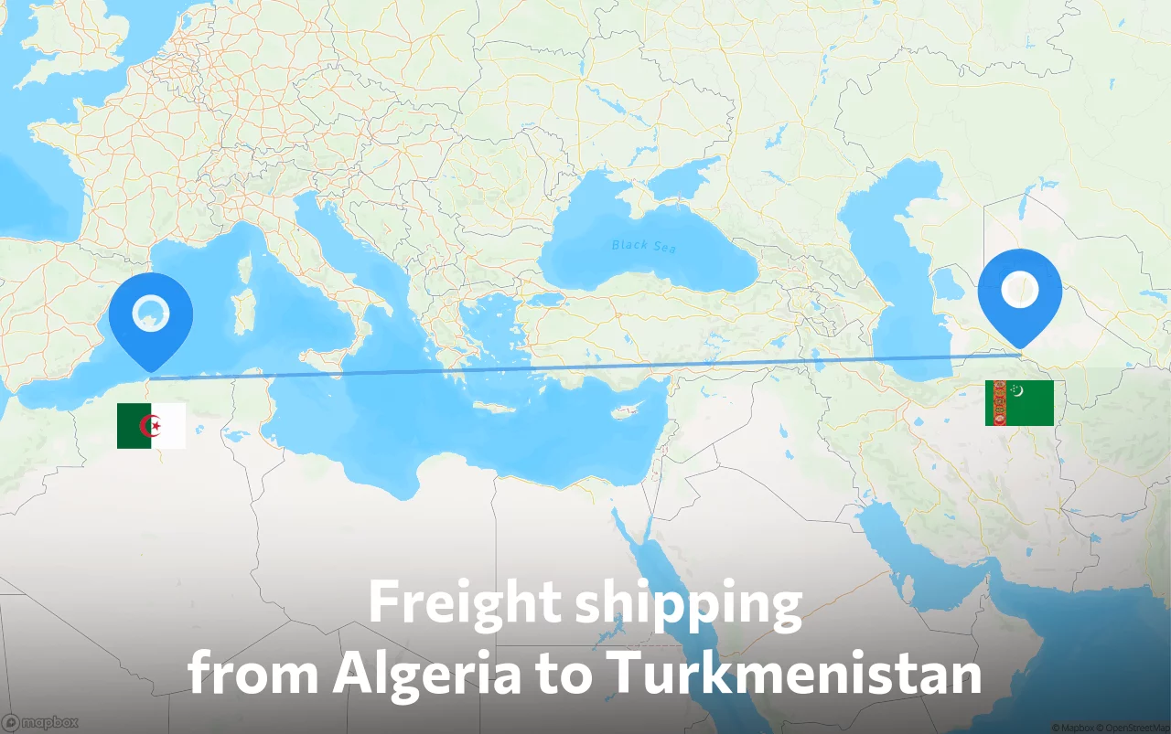 Shipping route from Algeria to Turkmenistan