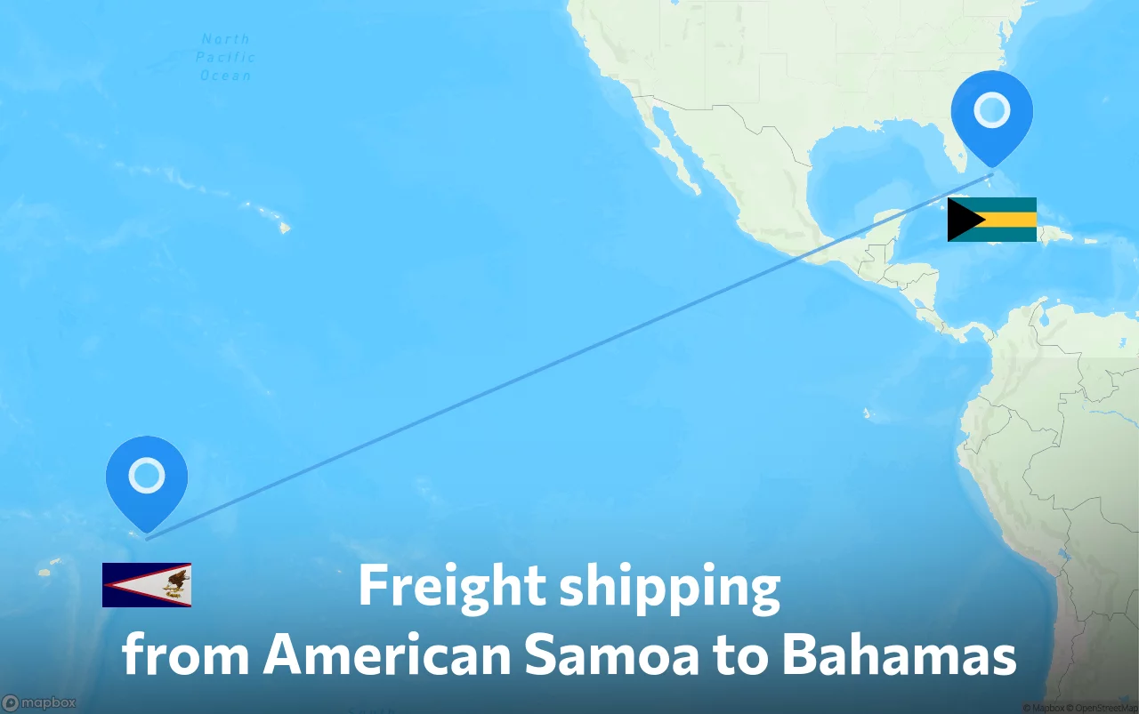 Shipping route from American Samoa to Bahamas