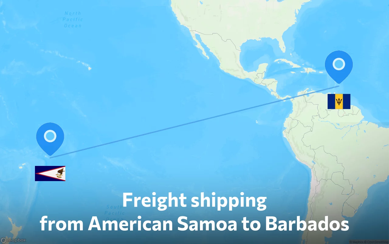 Shipping route from American Samoa to Barbados