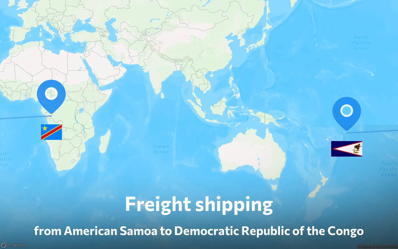 Shipping route from American Samoa to Democratic Republic of the Congo