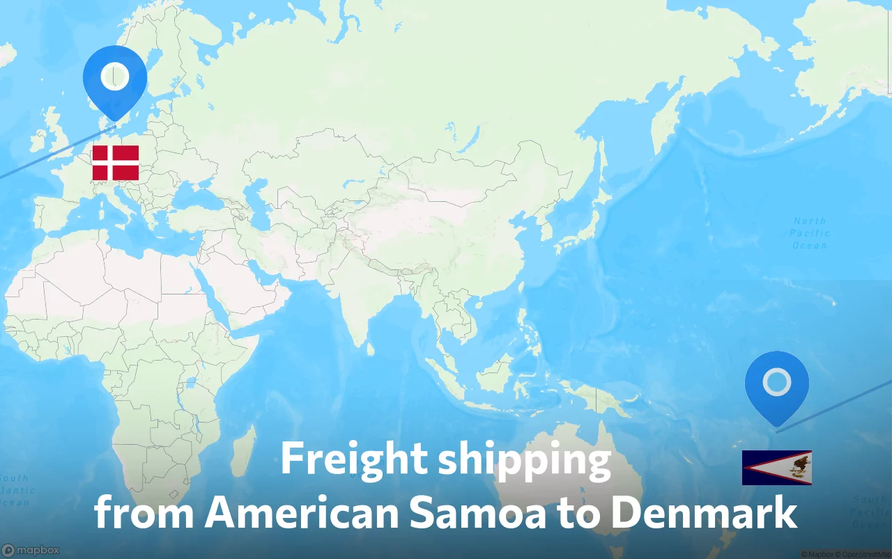 Shipping route from American Samoa to Denmark