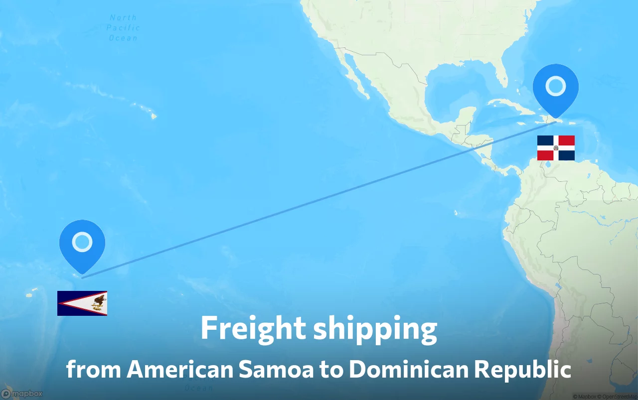 Shipping route from American Samoa to Dominican Republic