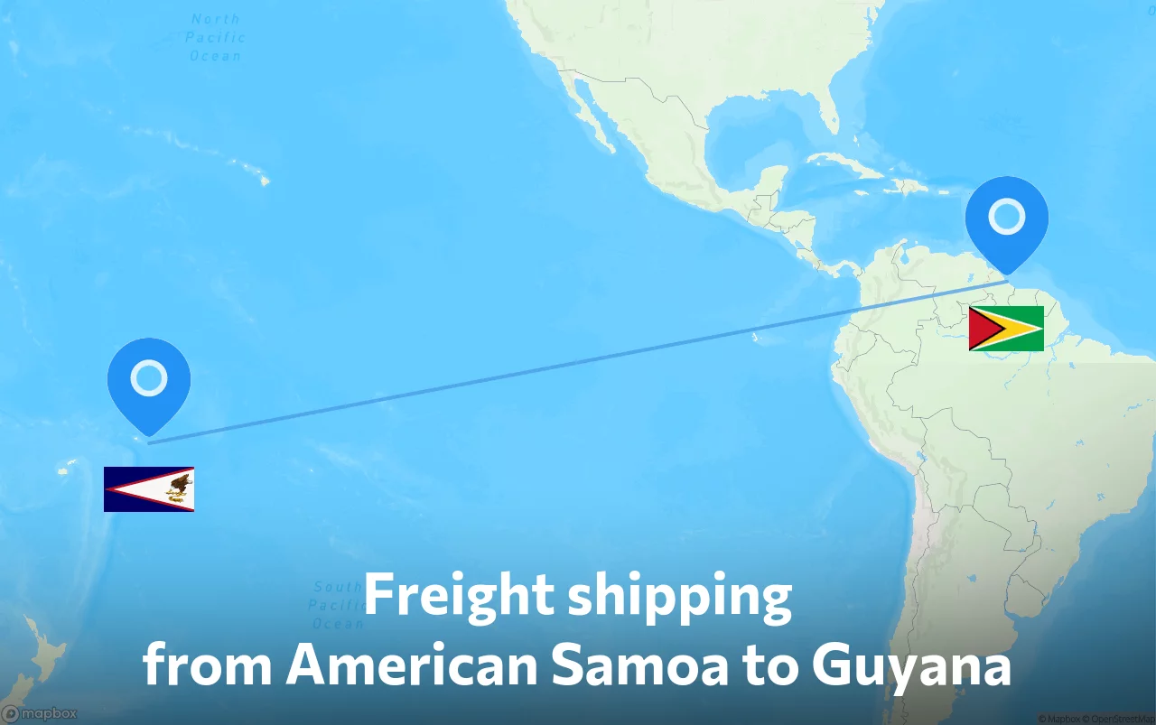 Shipping route from American Samoa to Guyana