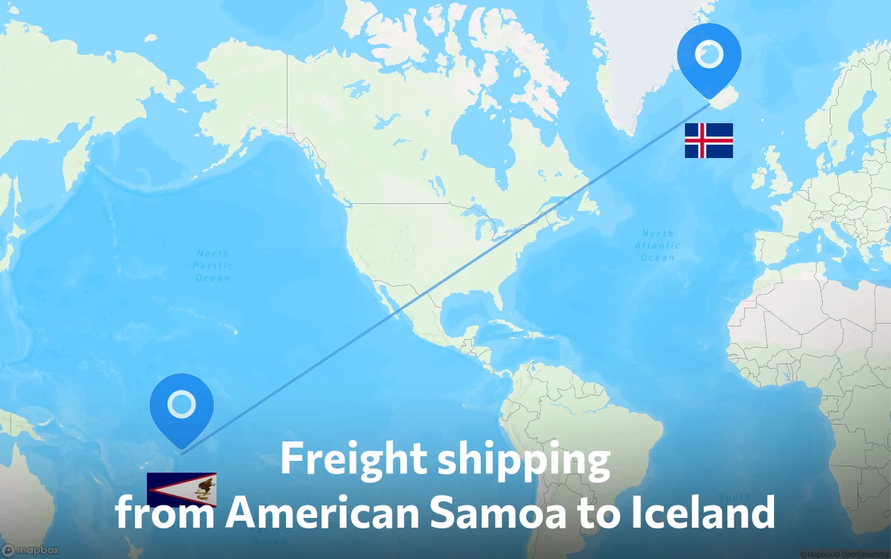 Shipping route from American Samoa to Iceland