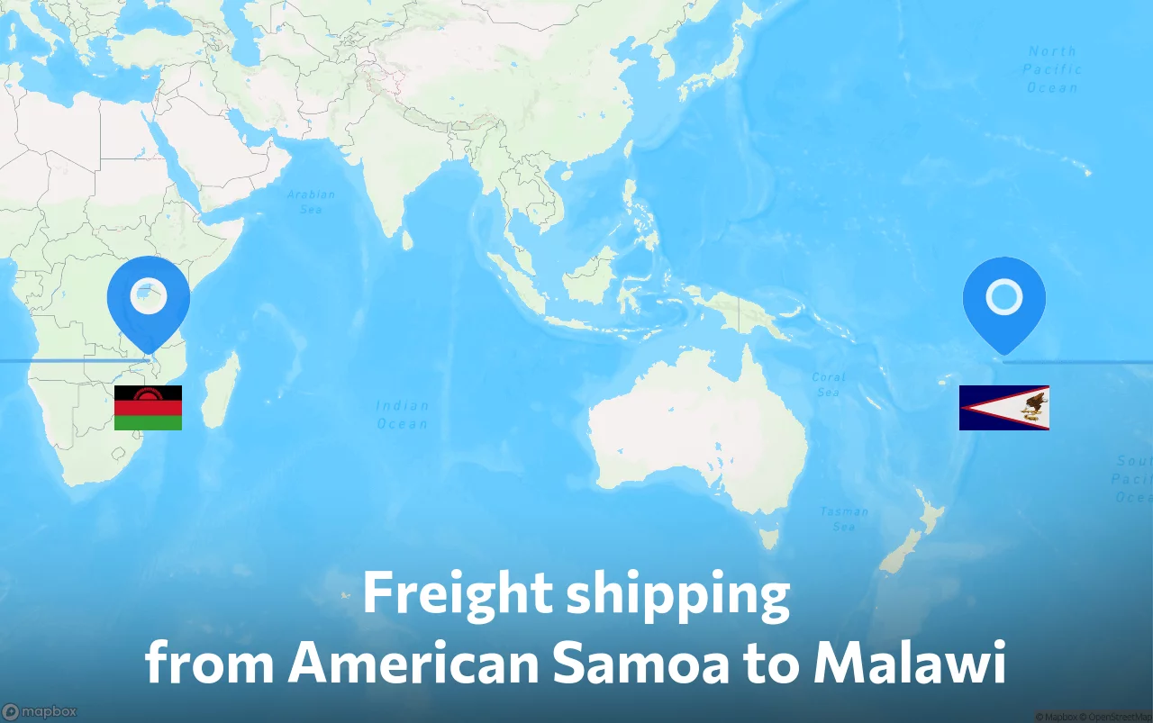 Shipping route from American Samoa to Malawi