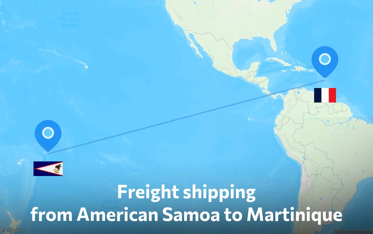 Shipping route from American Samoa to Martinique