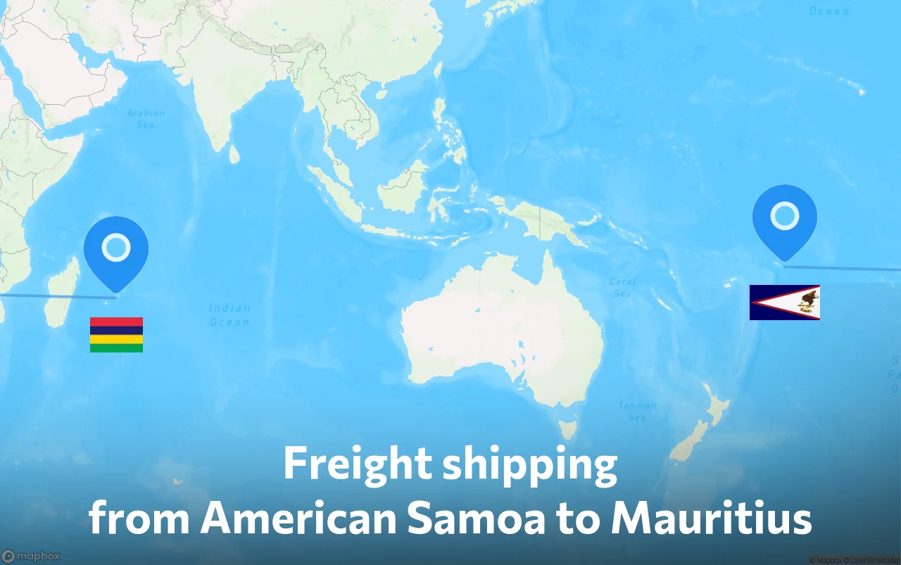Shipping route from American Samoa to Mauritius