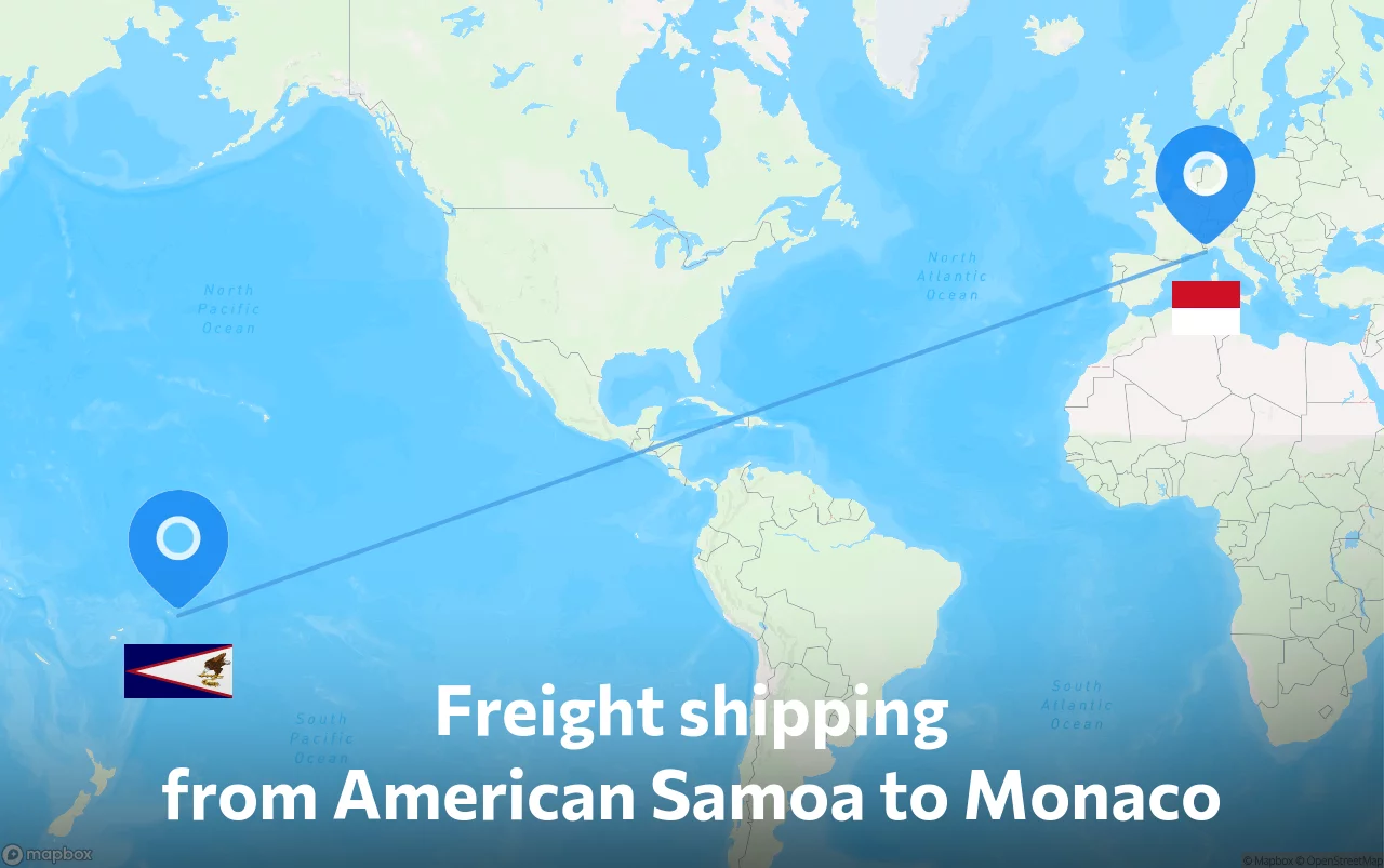 Shipping route from American Samoa to Monaco