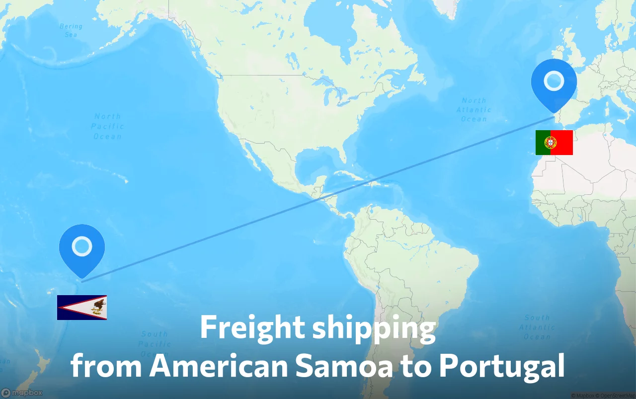 Shipping route from American Samoa to Portugal