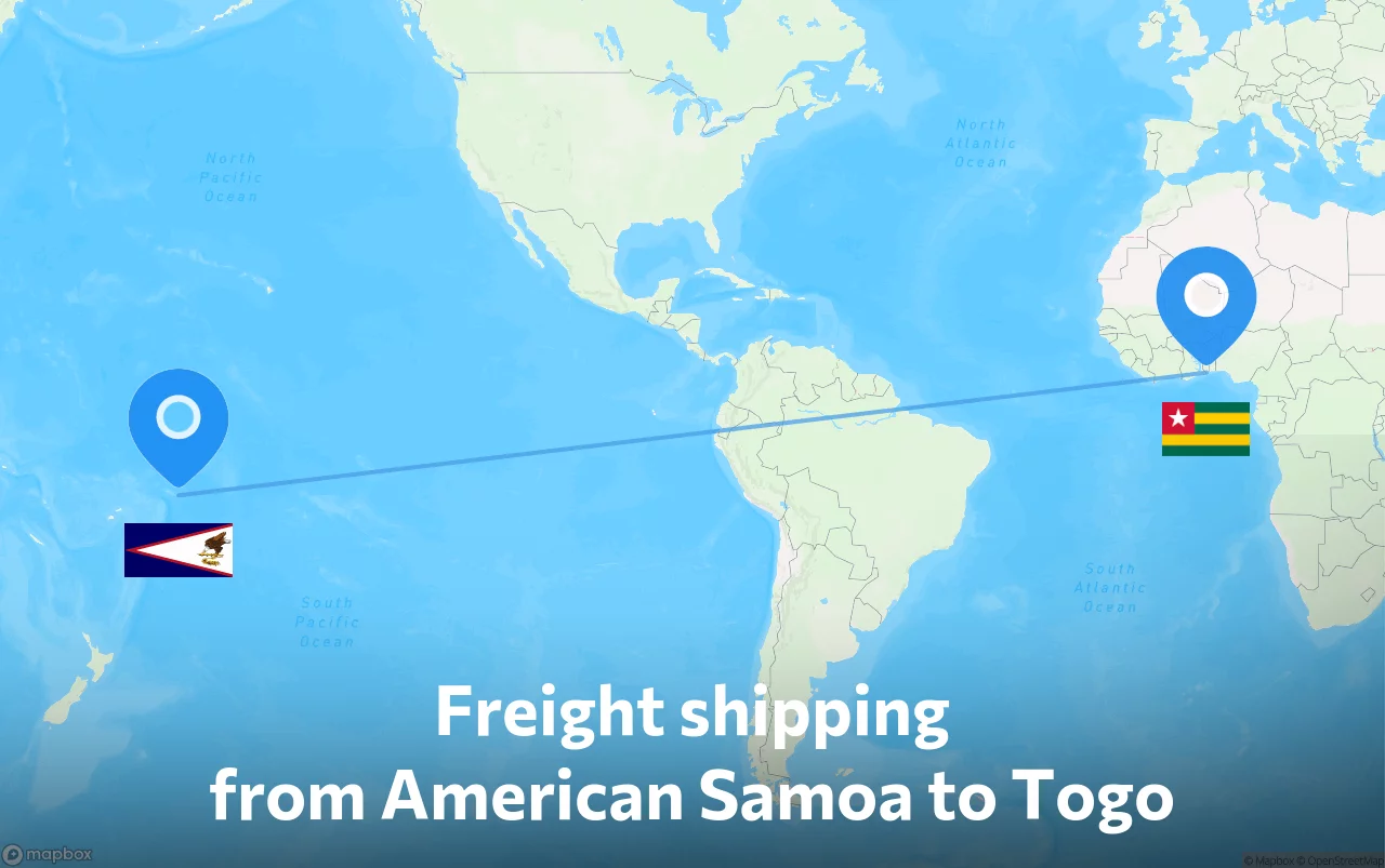 Shipping route from American Samoa to Togo