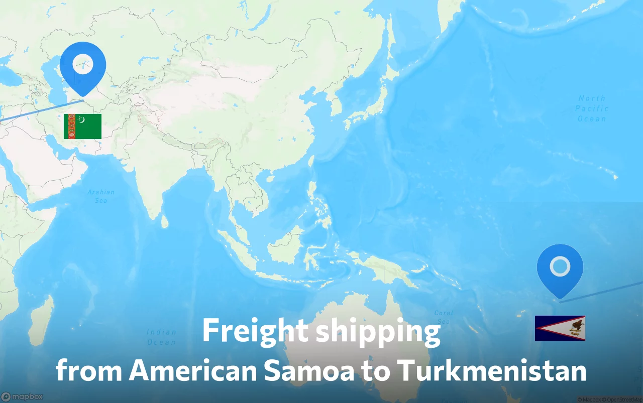 Shipping route from American Samoa to Turkmenistan