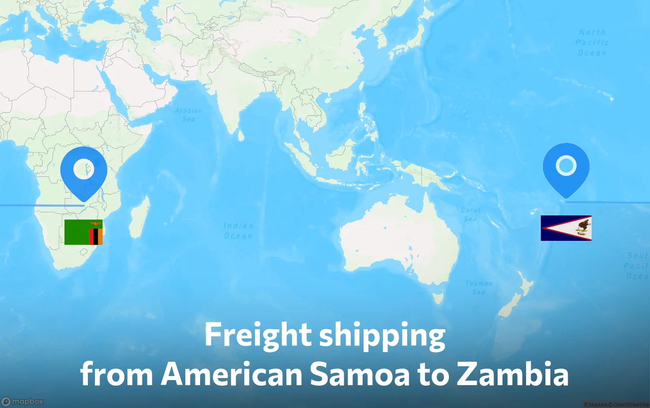 Shipping route from American Samoa to Zambia