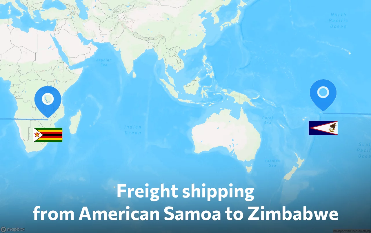 Shipping route from American Samoa to Zimbabwe