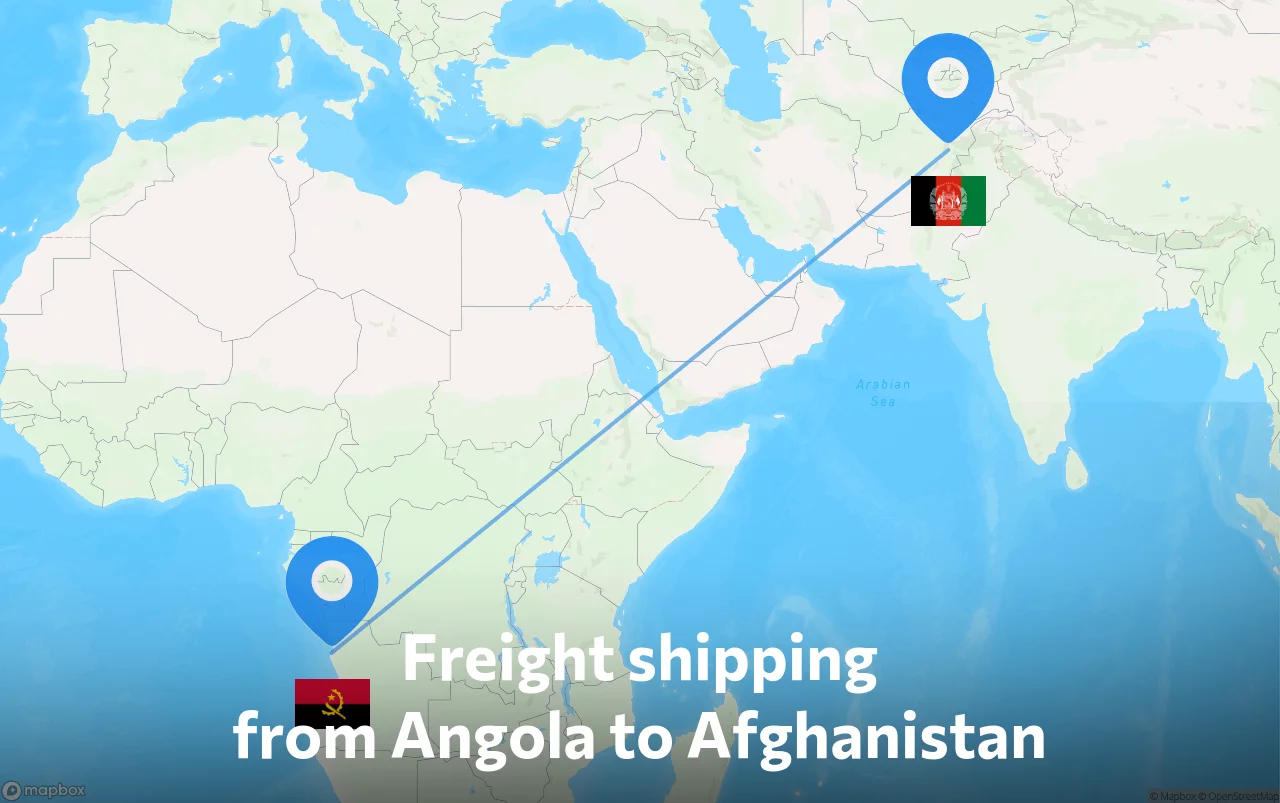 Shipping route from Angola to Afghanistan