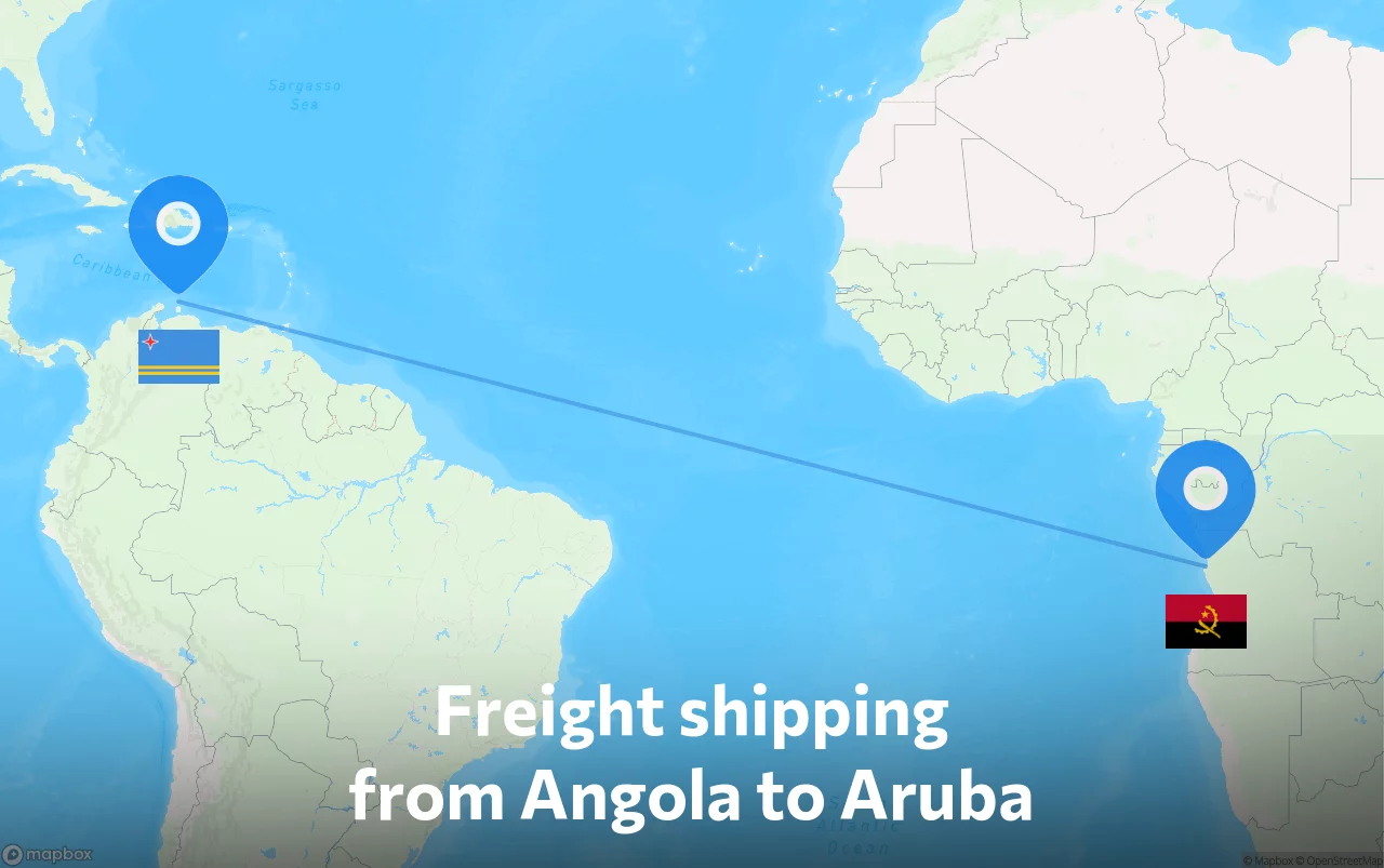 Shipping route from Angola to Aruba