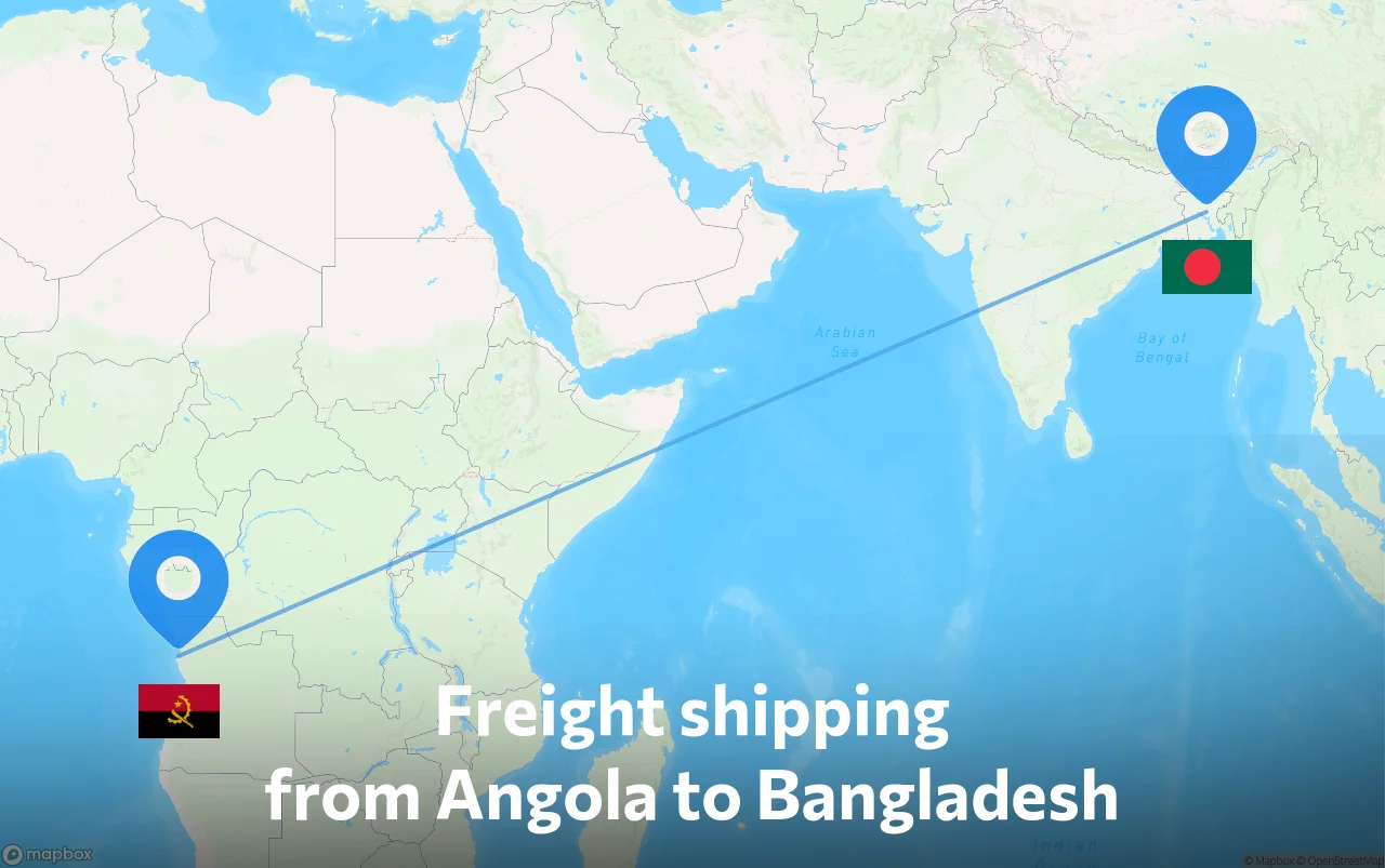 Shipping route from Angola to Bangladesh