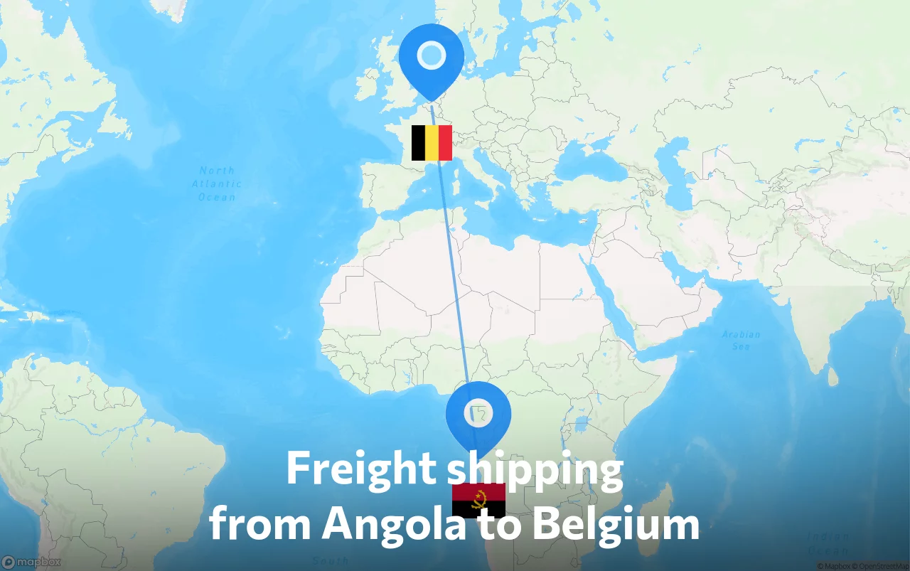 Shipping route from Angola to Belgium