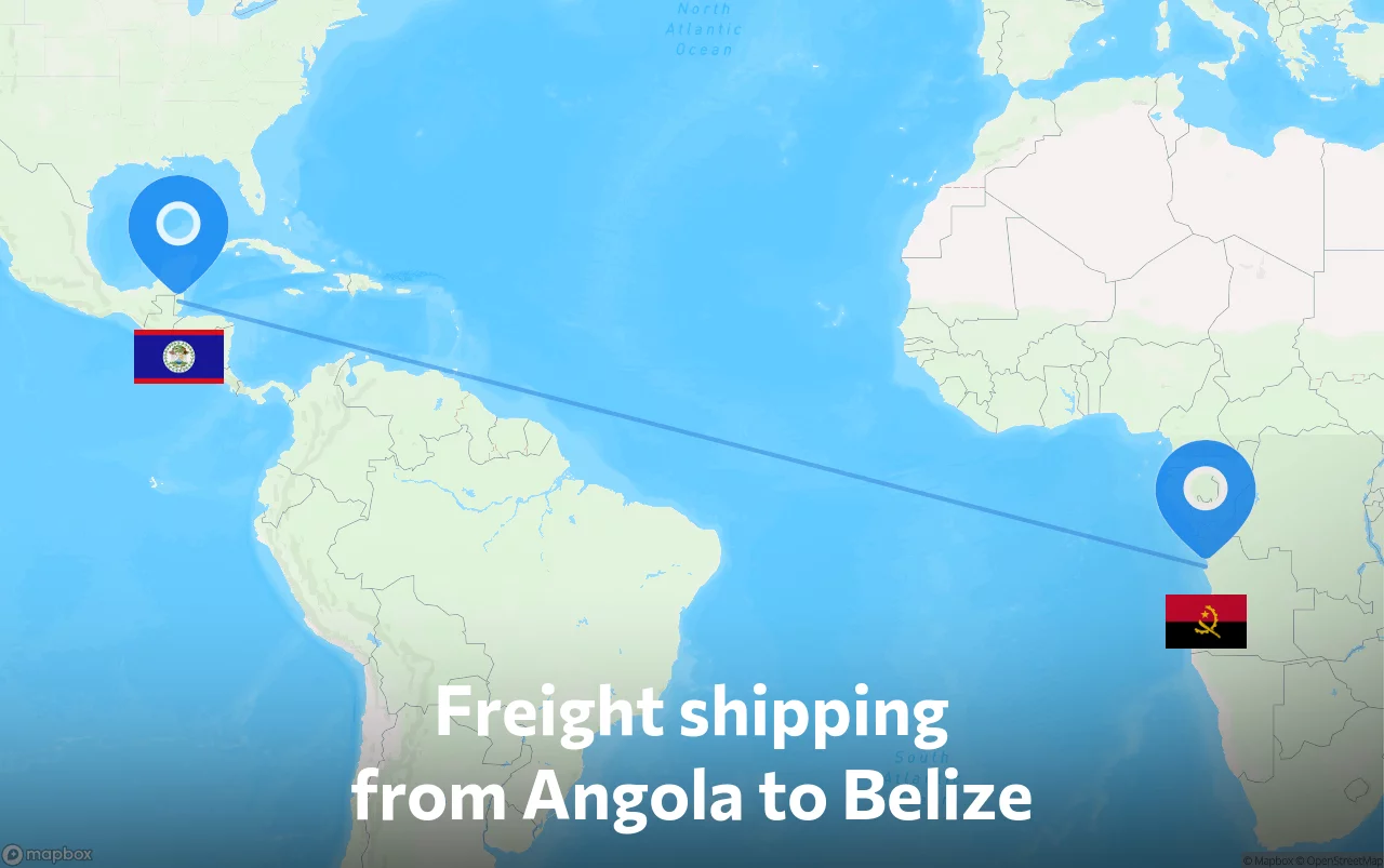 Shipping route from Angola to Belize