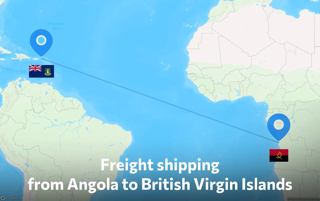 Shipping route from Angola to British Virgin Islands