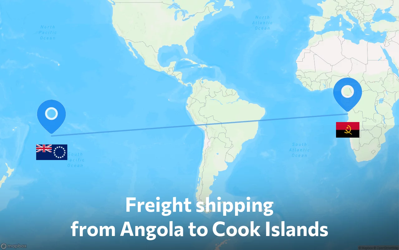 Shipping route from Angola to Cook Islands