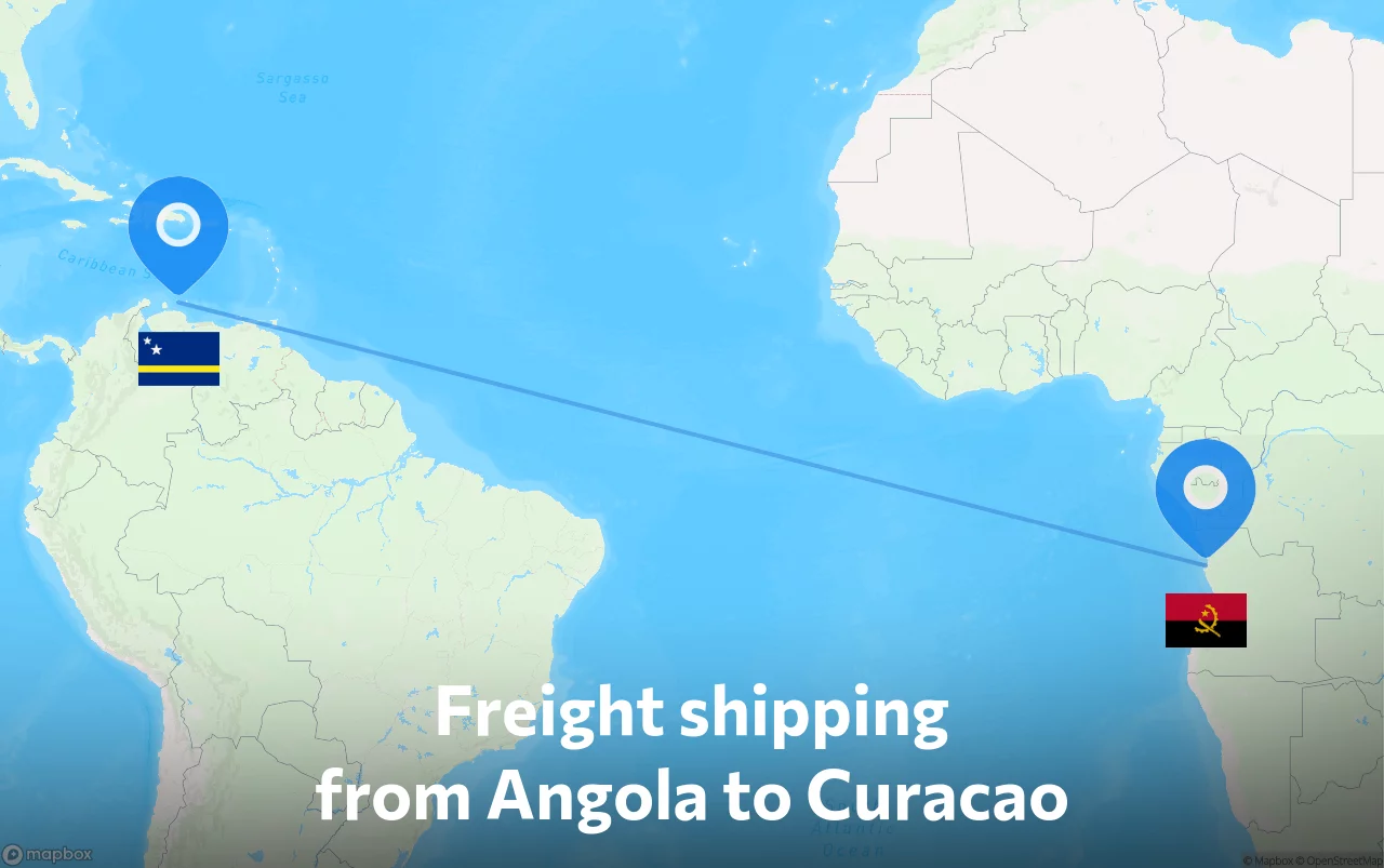 Shipping route from Angola to Curacao