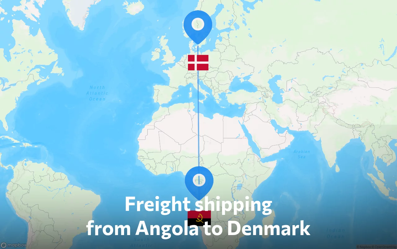 Shipping route from Angola to Denmark