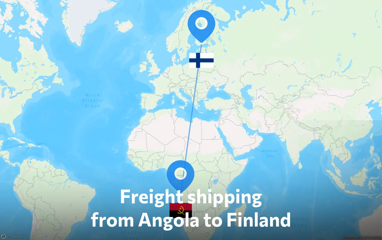 Shipping route from Angola to Finland